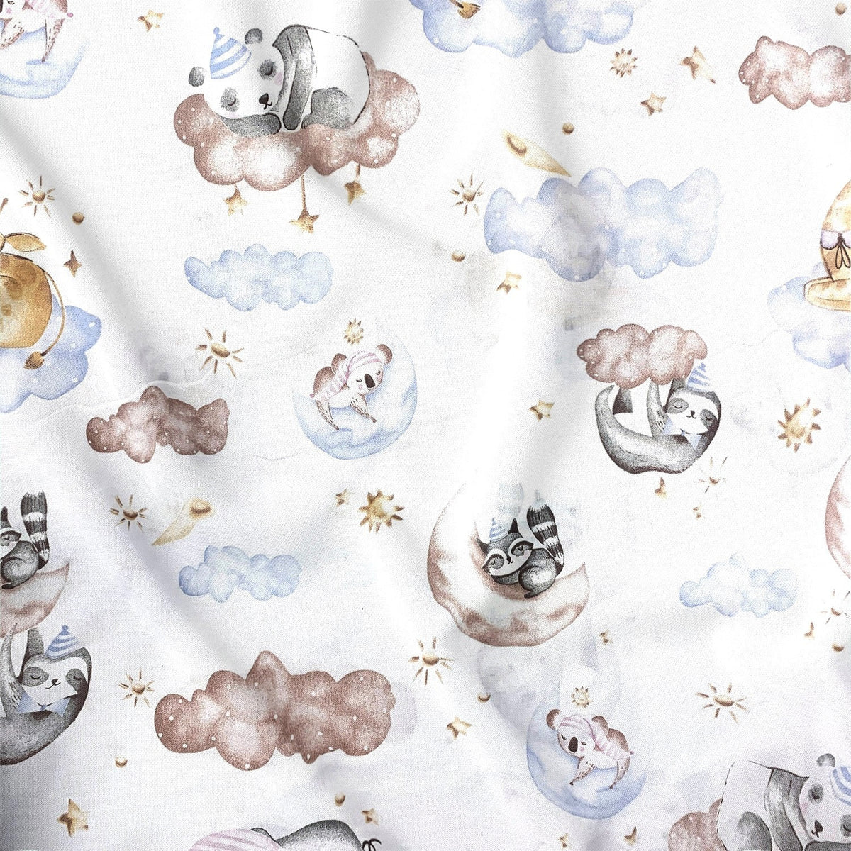 Cotton Fabric - Sloth, Bear and raccoon on the Moon