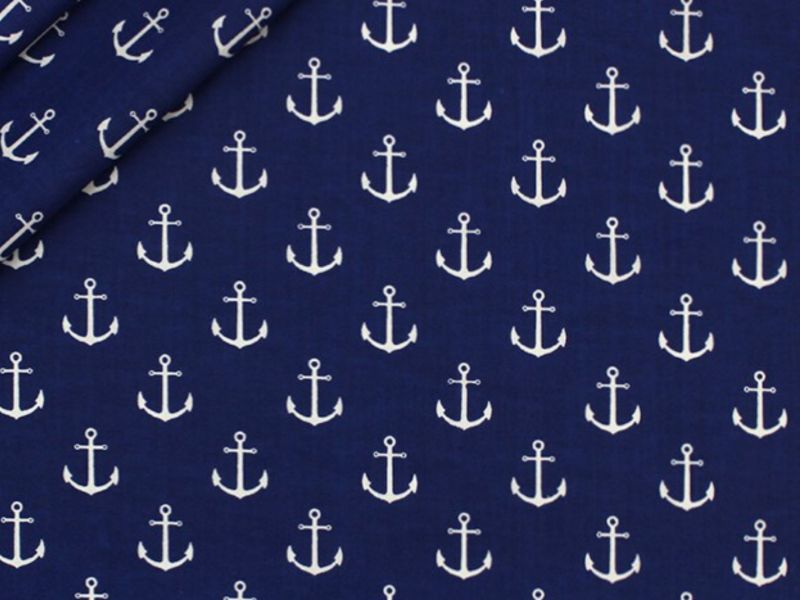 Cotton Fabric - Small Anchors Navy Blue