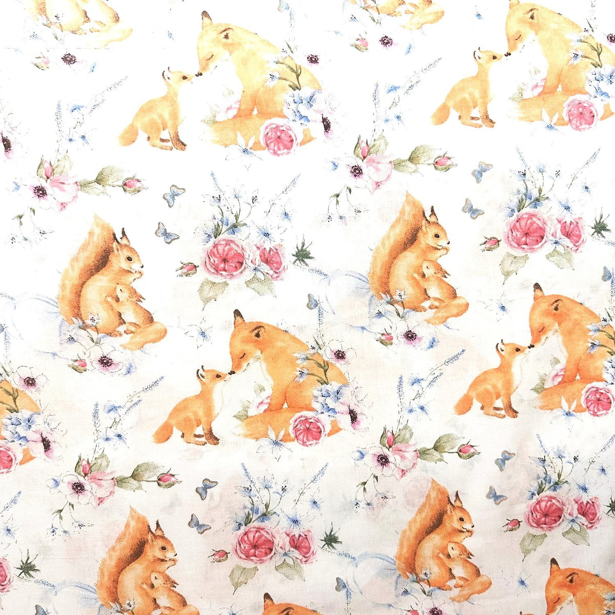 Cotton Fabric - Squirrel and Fox