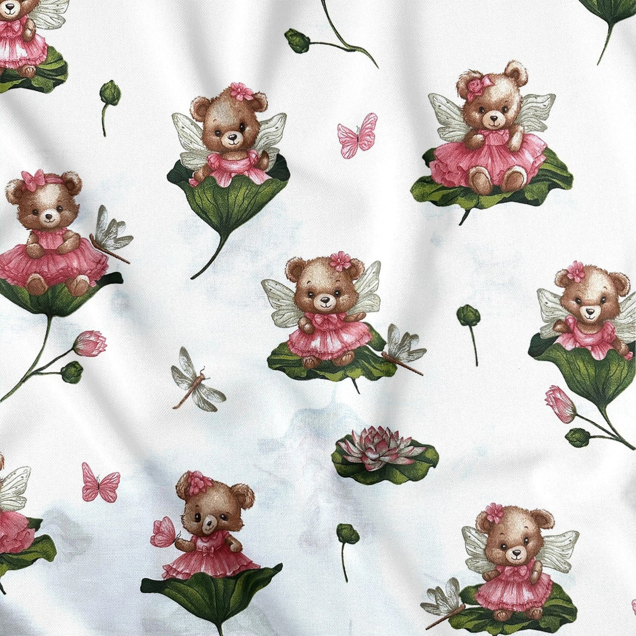 Cotton Fabric - Teddy Bears on a Leaf
