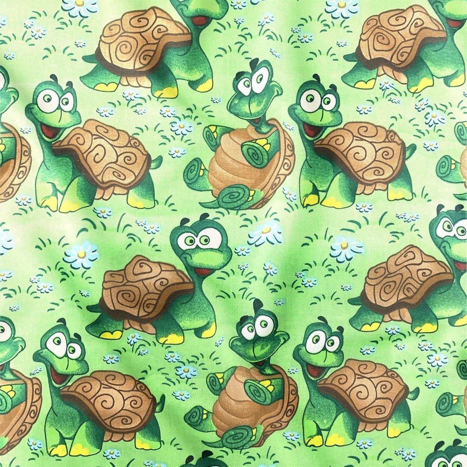 Cotton Fabric - Turtles on Green