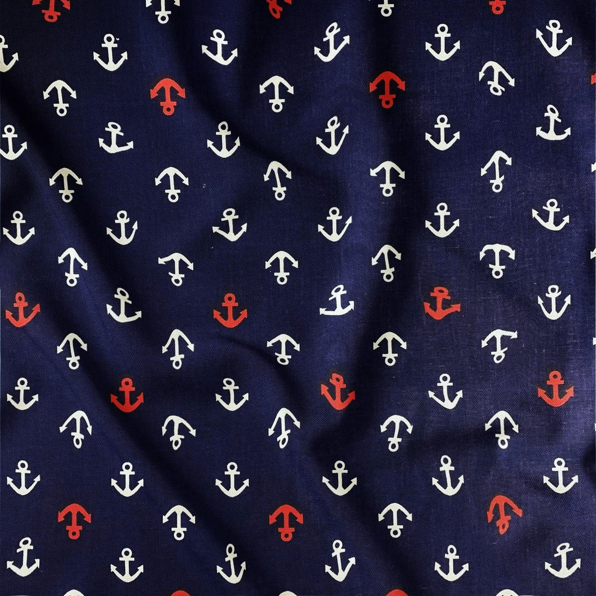 Cotton Fabric - White-Red Anchors on Navy Blue