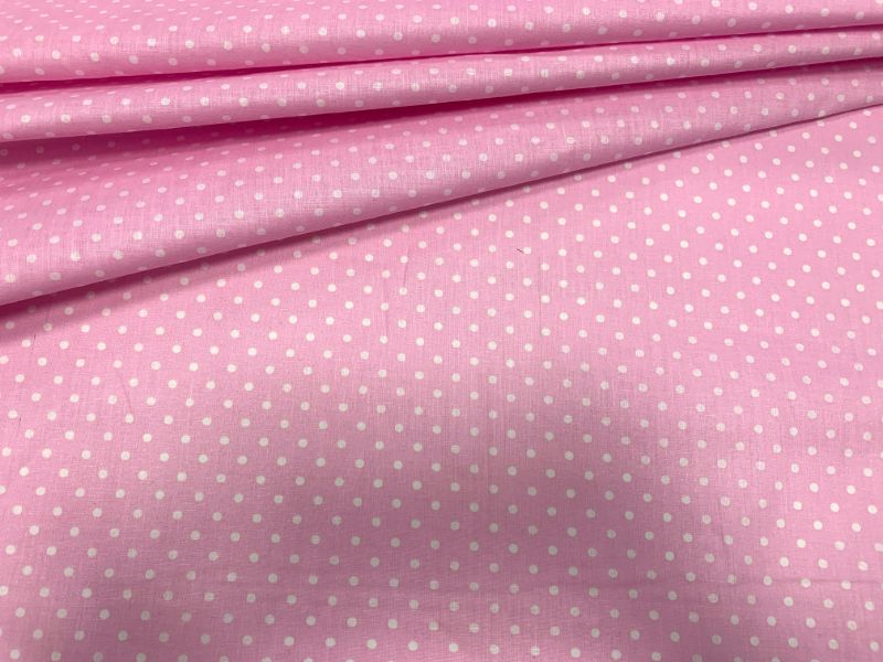 Cotton Fabric - White Dots on Pink 4 mm