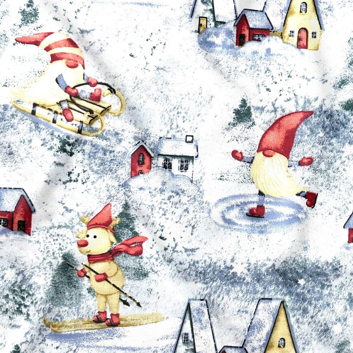 Cotton Fabric - Winter attractions of Santa Claus and reindeer