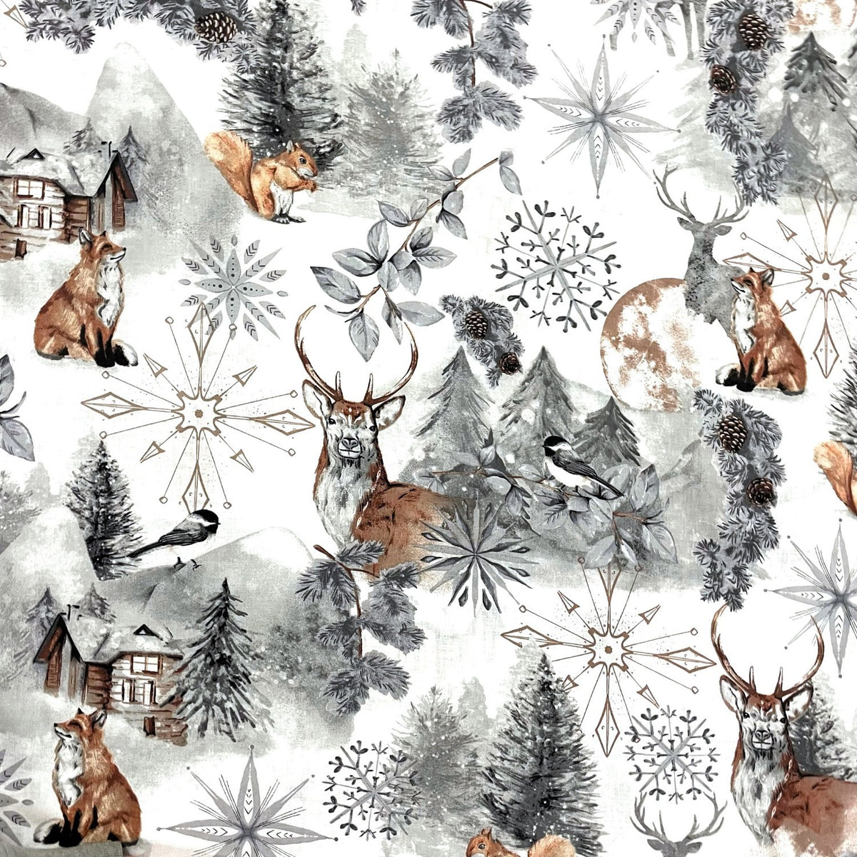 Cotton Fabric - Winter landscape, Gray