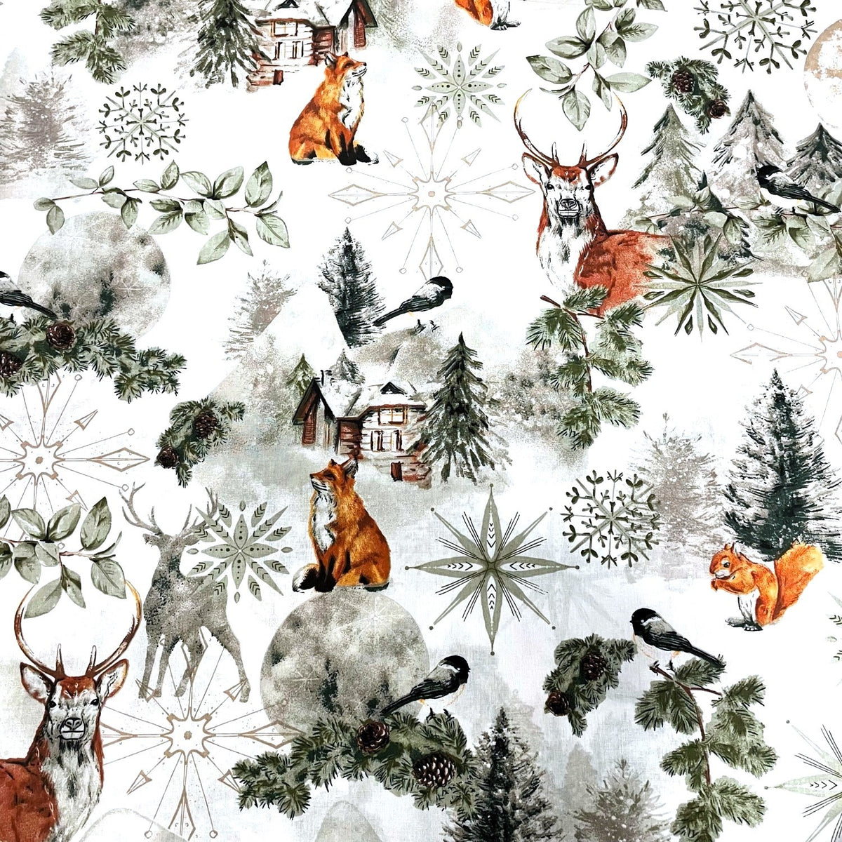 Cotton Fabric - Winter landscape, Green