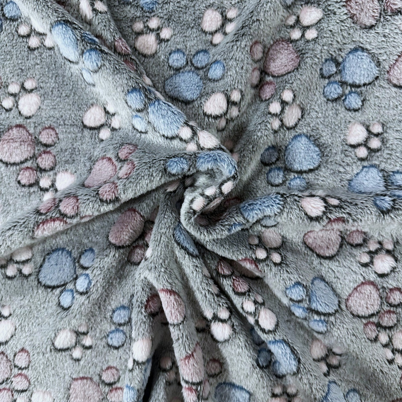 Knitted Fur Fabric - Pink and Blue Paws