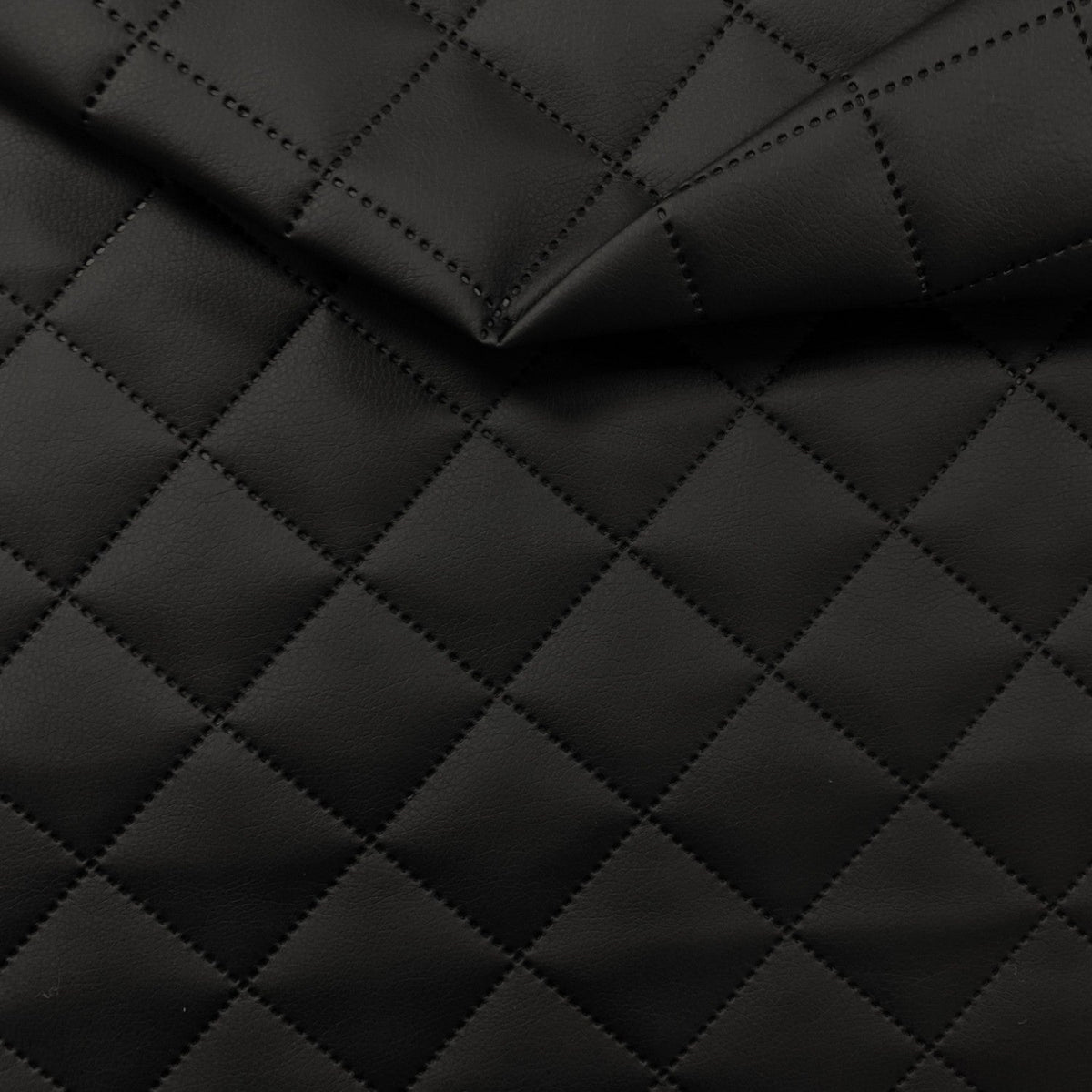 Upholstery Fabric Quilted PU Leather Diamond 5x5 - Black