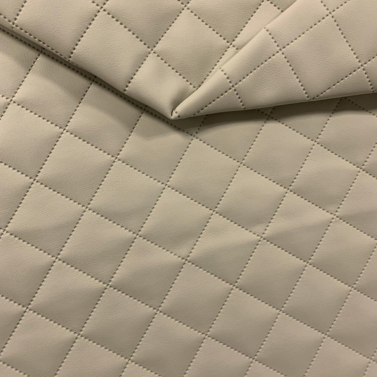 Upholstery Fabric Quilted PU Leather Diamond 5x5 - Light Beige