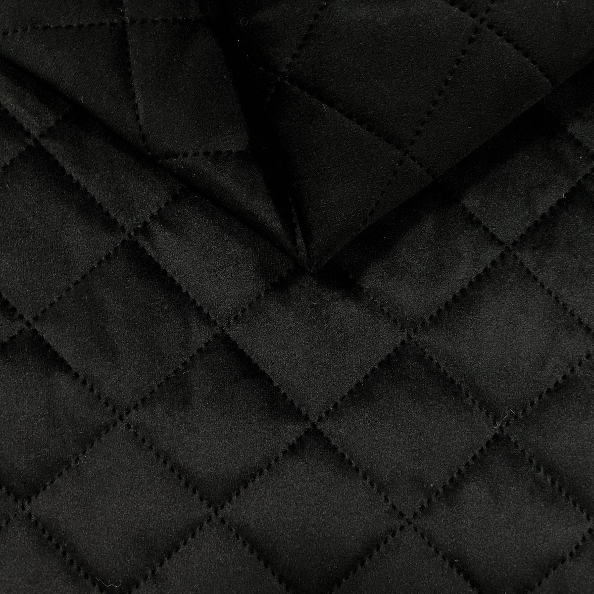 Upholstery Fabric Quilted Velour 5X5 Diamond - Black
