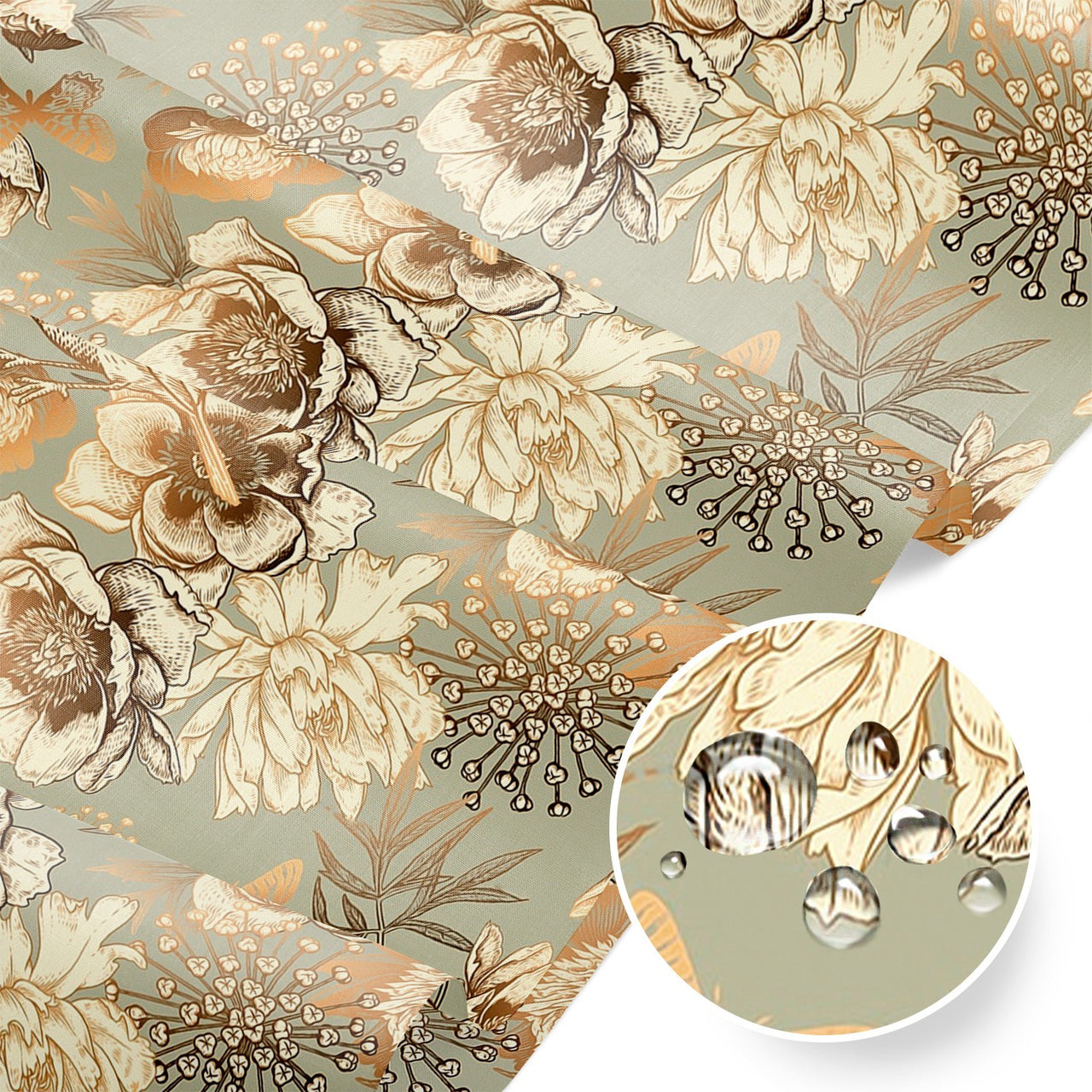 Water Resistant Fabric Oxford - Bird Manor, sage