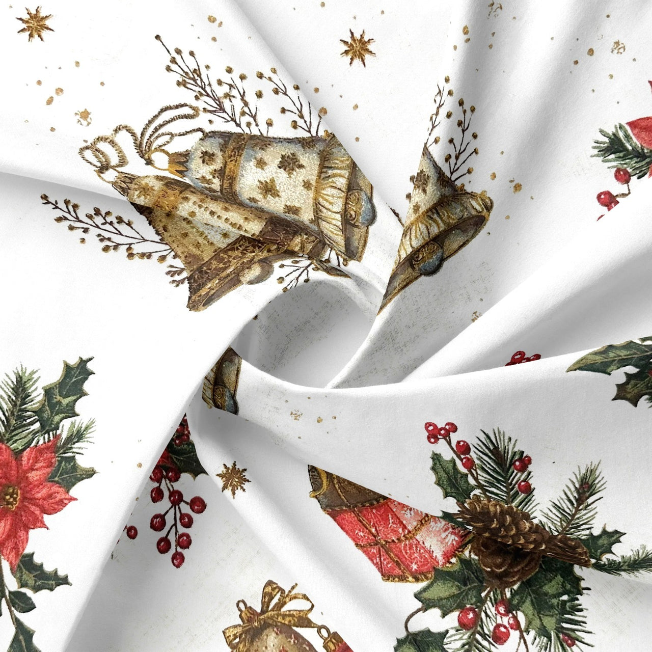 Cotton Fabric - Christmas bells and gifts - PINaPIN
