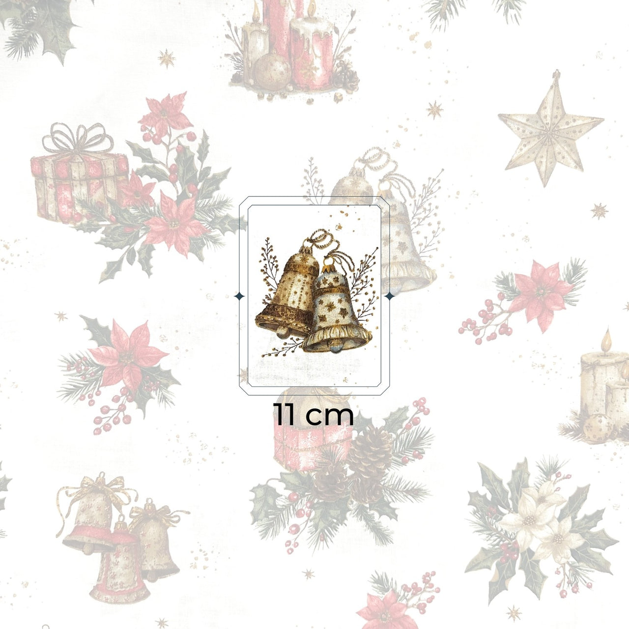 Cotton Fabric - Christmas bells and gifts - PINaPIN