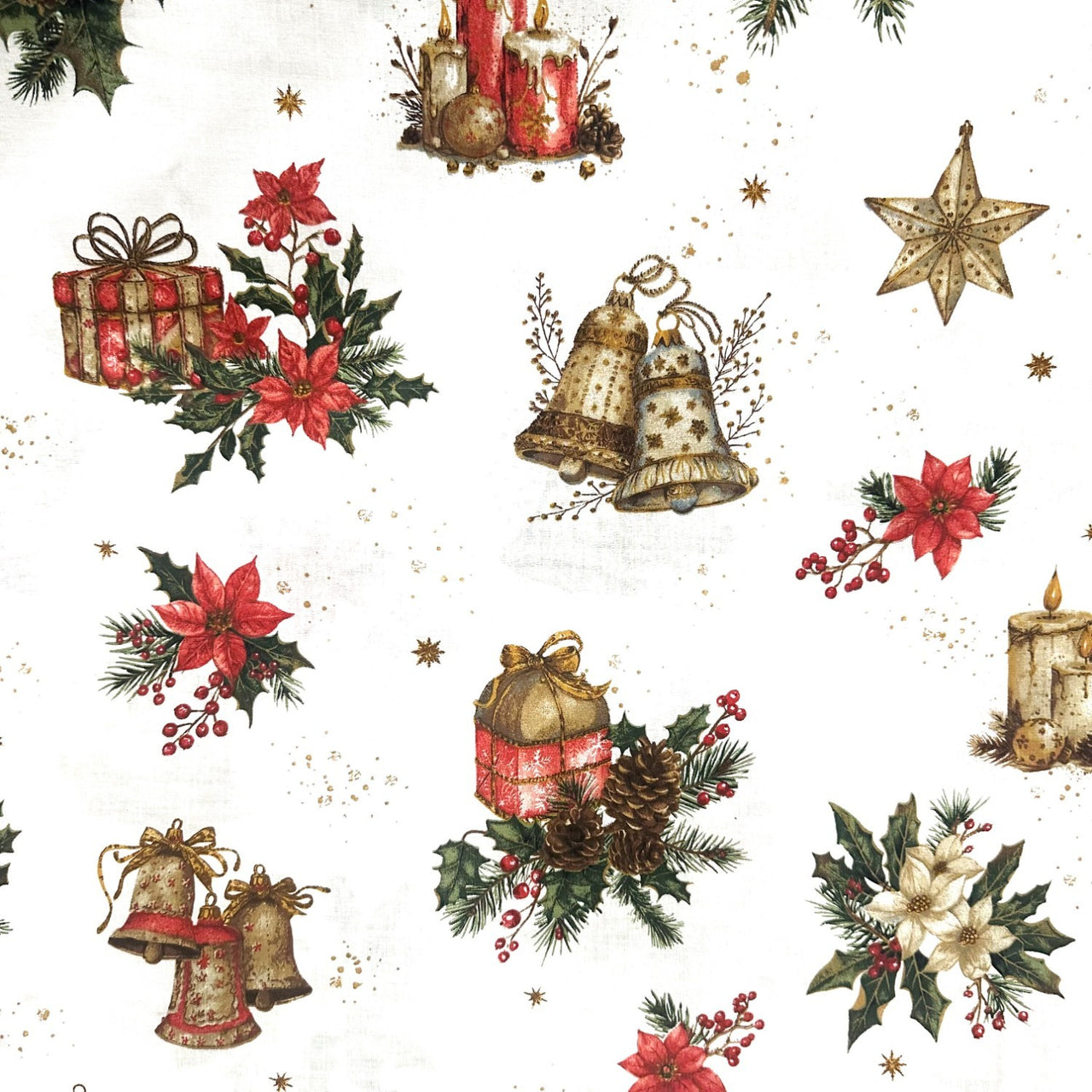 Cotton Fabric - Christmas bells and gifts - PINaPIN