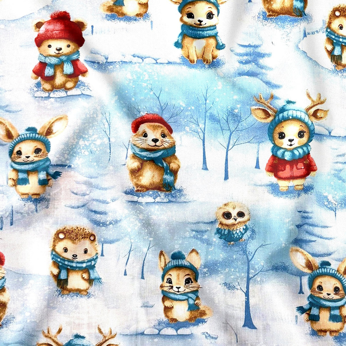 Tela de algodón - gnomos y árboles de Navidad II
